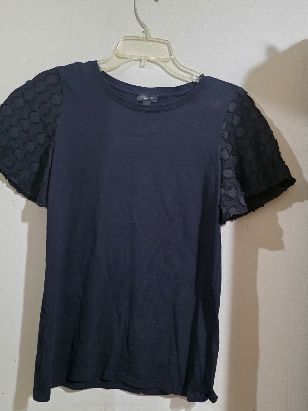 Ann Taylor Black Mixed Media Short Sleeve Top Size XS GUC